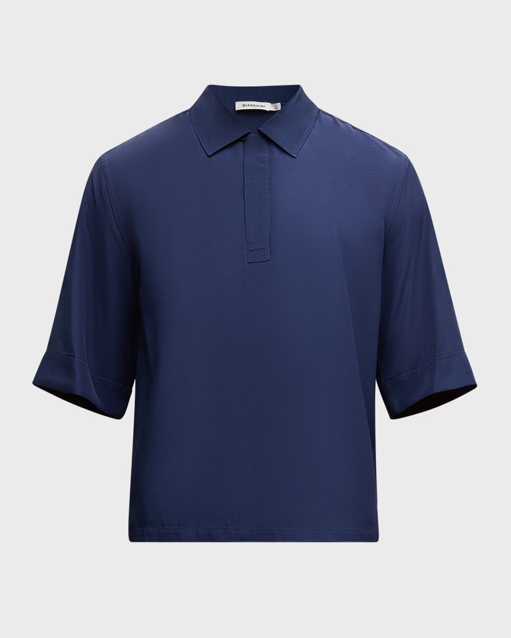 Simkhai Harry Popover Relaxed-Fit Polo Shirt Midnight Blue Small